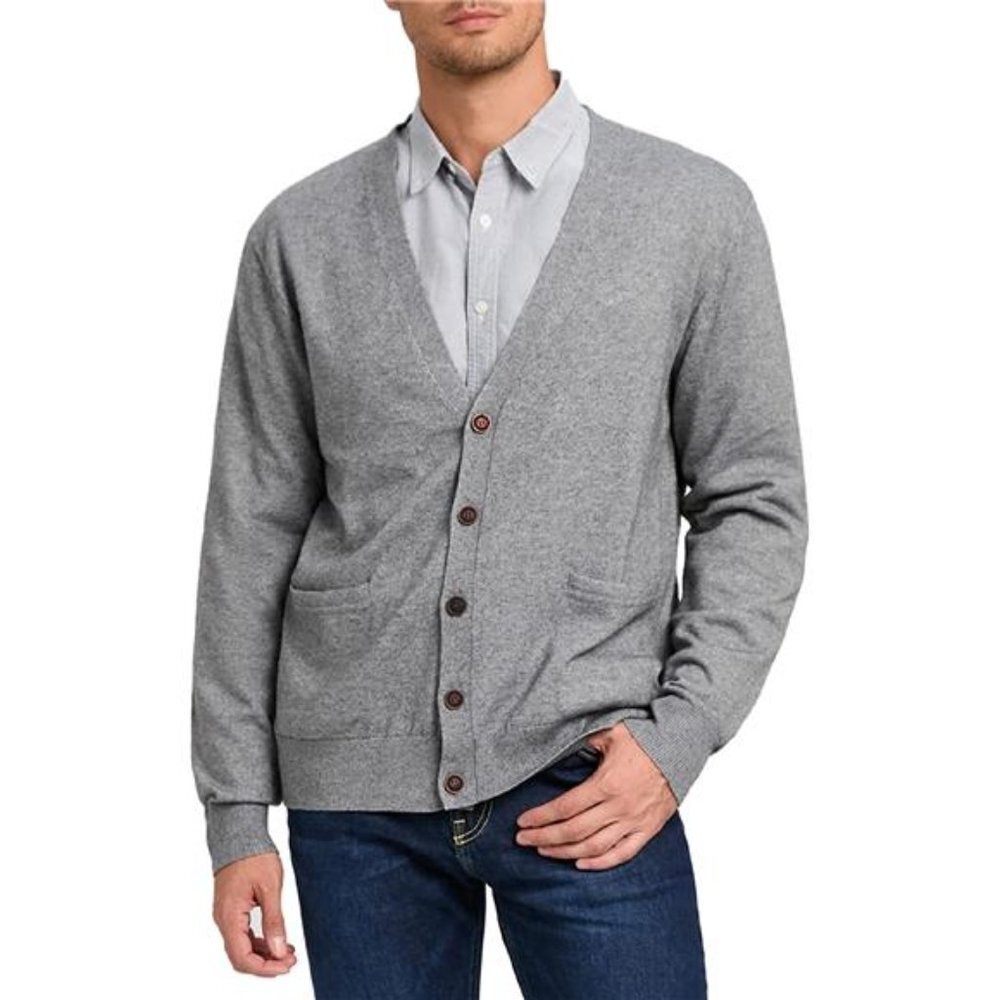 Men’s Cardigan Sweater Cashmere Wool Blend V Neck Buttons Cardigan with Pockets